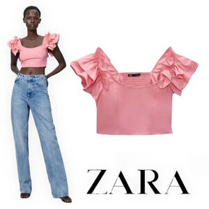 ZARA | Pink | RUFFLED POPLIN TOP